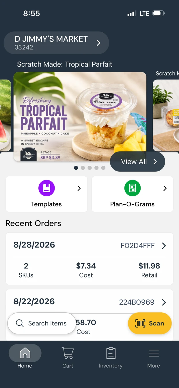 Fusion Home and ordering screen