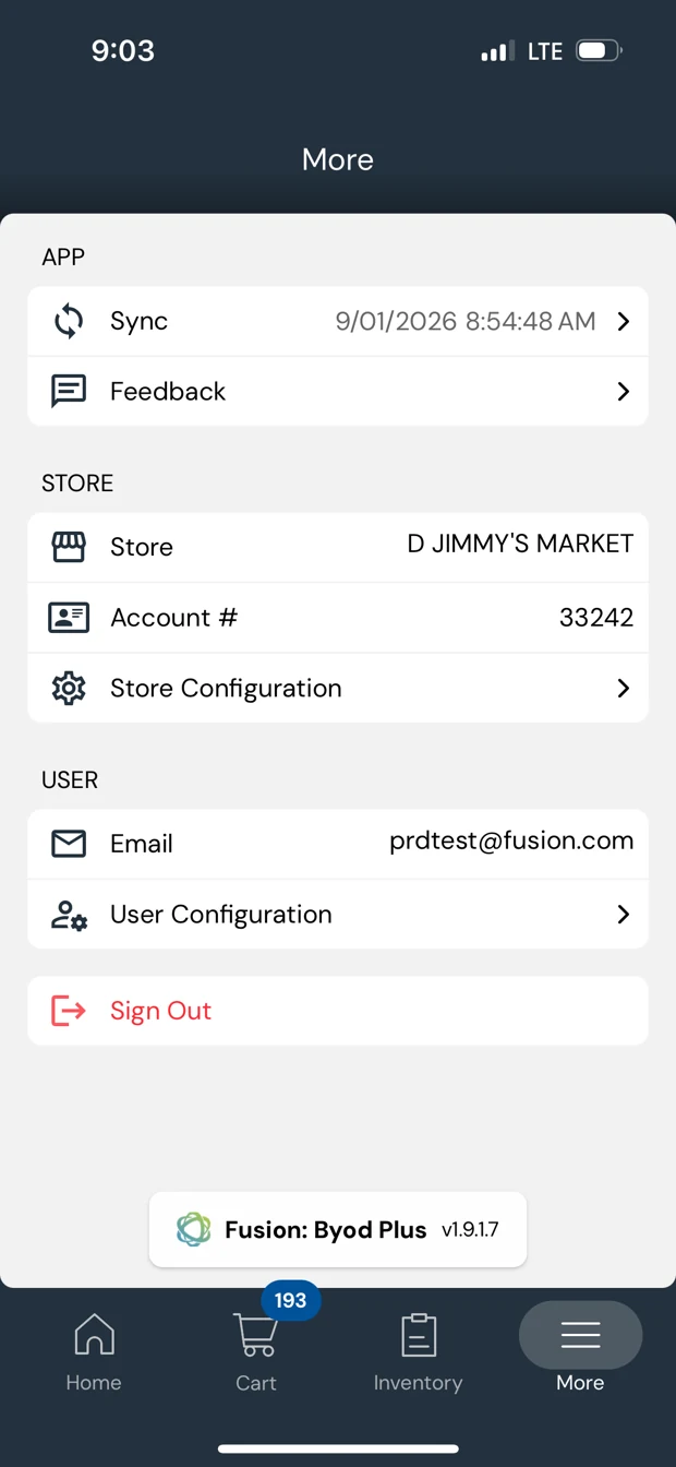 Switch stores and use the More Menu — Fusion screen