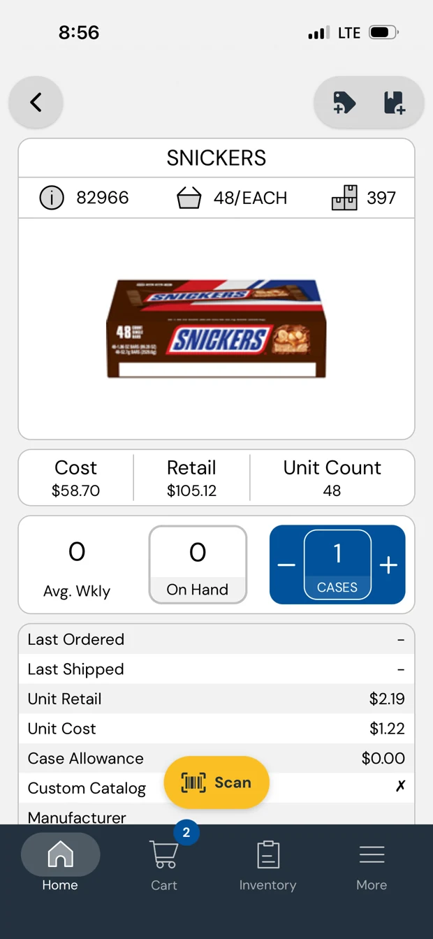 Scan items and set quantities — Fusion screen